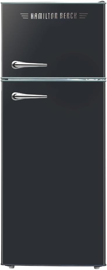 HAMILTON BEACH 2 Door Apartment Size Refrigerator with Freezer, 7.5 cu. ft, Retro Black