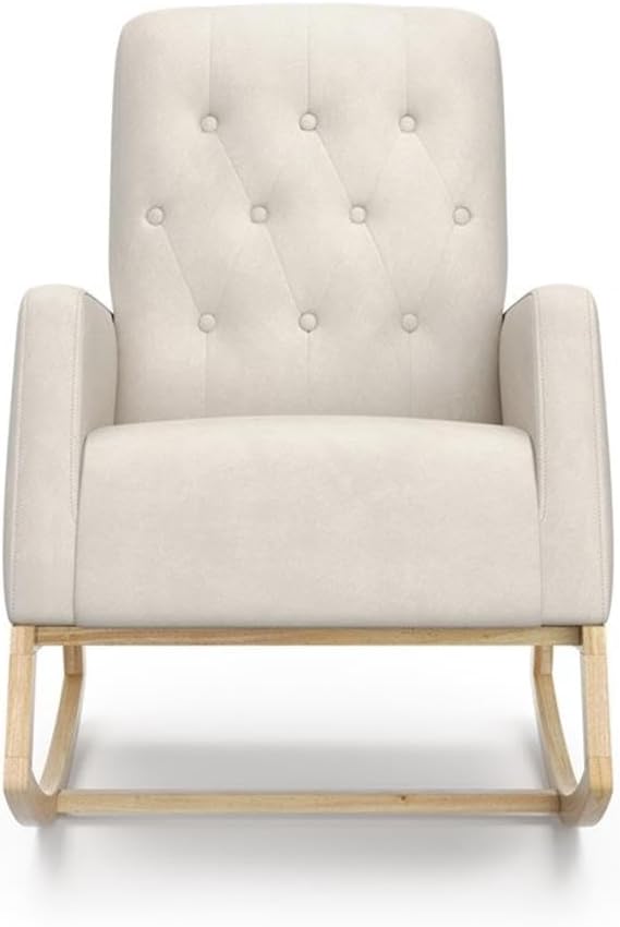 Storkcraft Northern Lights Premium Upholstered Nursery Rocking Chair (Ivory with Natural) – Stylish & Supportive Nursery Chair with Natural Wood Rocker Base, Premium Button Tufting for Classic Style