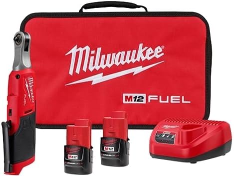 Milwaukee 2566-22 M12 FUEL Brushless Lithium-Ion 1/4 in. Cordless High Speed Ratchet Kit with 2 Batteries (2 Ah)