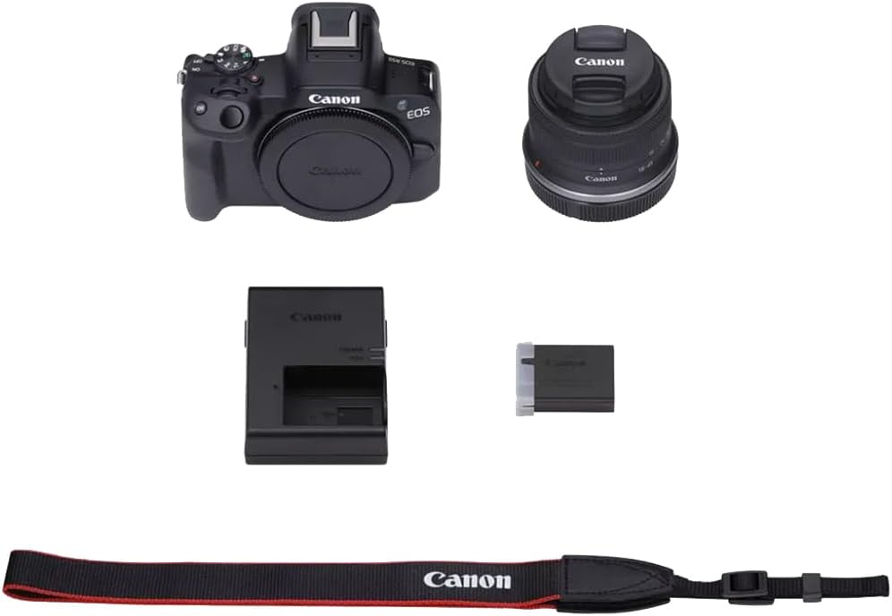 Canon EOS R50 Mirrorless Camera (Black) with RF-S 18-45mm F4.5-6.3 is STM Lens 5811C012 Bundle with Deco Gear Photography Bag + Microphone + Tripod + Software & Accessories Kit