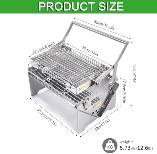 360 degree Rotating Charcoal Grill, Stainless Steel Flipping Barbecue Grills, Portable Camping Charcoal BBQ Grill for Outdoor Picnic Yard Party