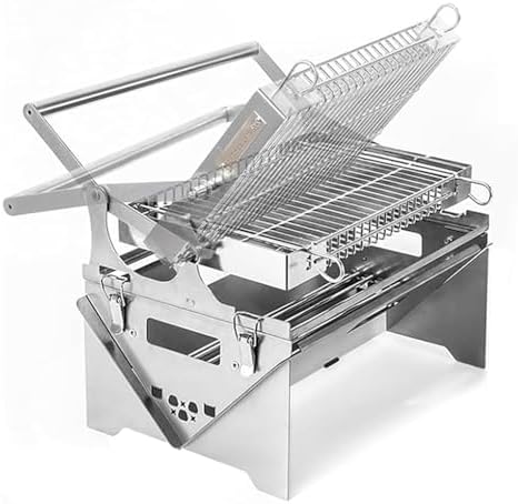 360 degree Rotating Charcoal Grill, Stainless Steel Flipping Barbecue Grills, Portable Camping Charcoal BBQ Grill for Outdoor Picnic Yard Party