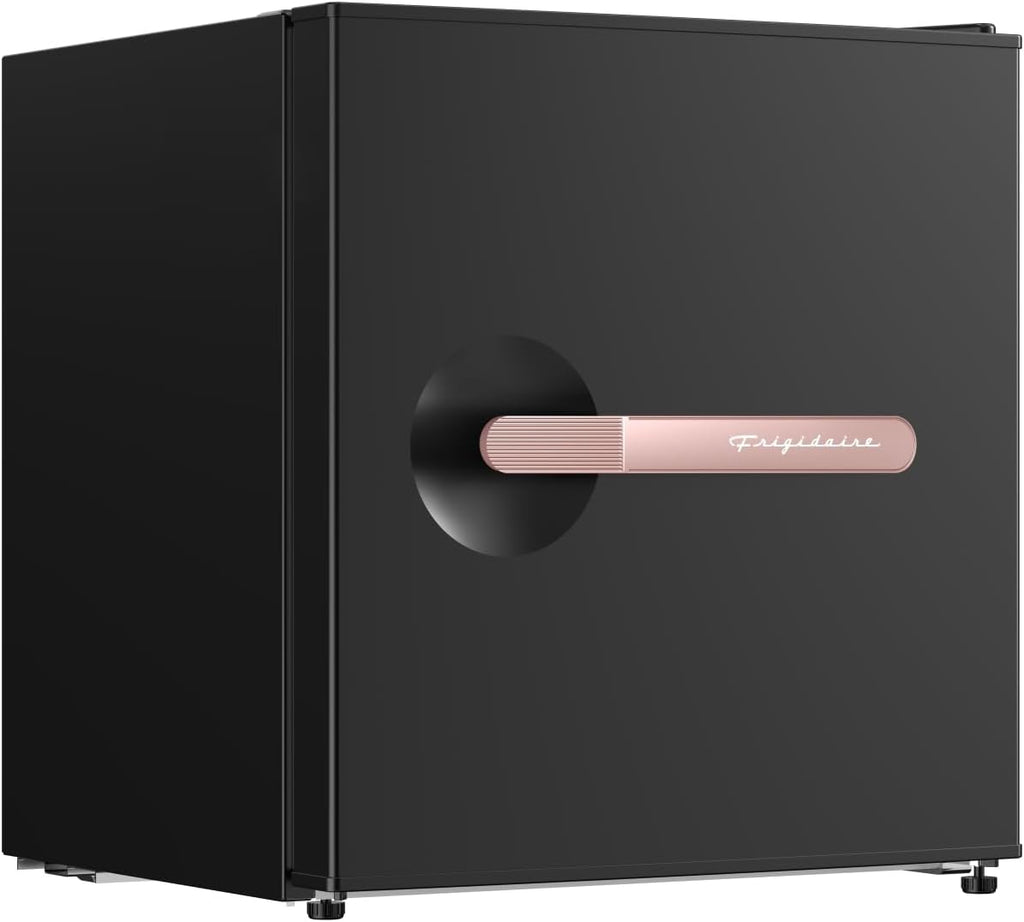 Frigidaire BLACK-ROSEGOLD Retro Mini Refrigerator-Energy Saving-Adjustable Thermostat Control-Side Mounted Bottle Opener-Ideal for Dorm, Office, RV, Garage, Apartment 1.6 Cubic Feet