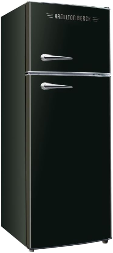 HAMILTON BEACH 2 Door Apartment Size Refrigerator with Freezer, 7.5 cu. ft, Retro Black
