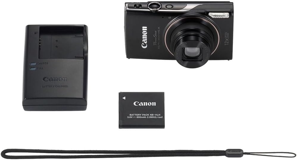 Canon PowerShot ELPH 360 HS A Digital Camera Bundle (Black) + Sandisk 128GB Extreme Micro Card + Grip Tripod. & Photo/Video Software Package + Accessory Kit