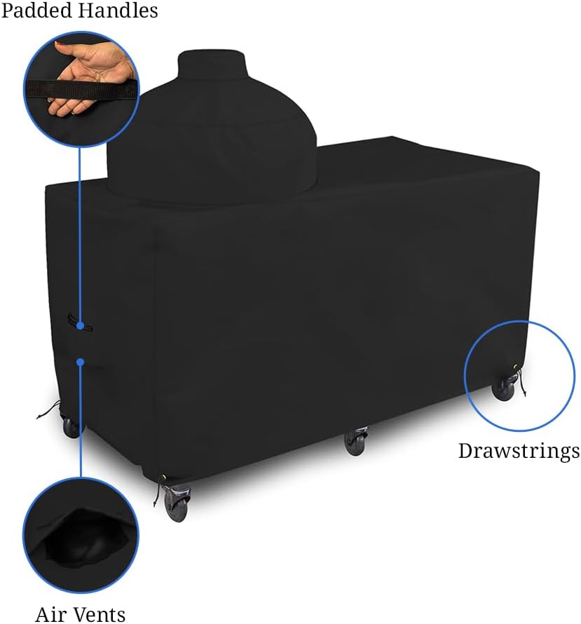Covers & all Big Egg Grill Cover, 12 Oz Waterproof UV & Weather Resistant, PVC Coated Outdoor Cover with Air Vents & Drawstrings (60' L x 36' D x 50' H, Black)