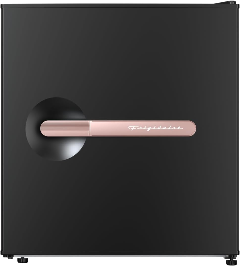 Frigidaire BLACK-ROSEGOLD Retro Mini Refrigerator-Energy Saving-Adjustable Thermostat Control-Side Mounted Bottle Opener-Ideal for Dorm, Office, RV, Garage, Apartment 1.6 Cubic Feet
