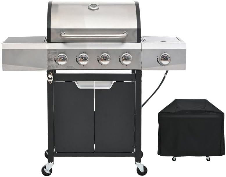 Endark Upgraded 51,000 BTU Gas Grill, 4 Burner BBQ Grill with Side Burner, Camping, Outdoor Cooking, Gatherings