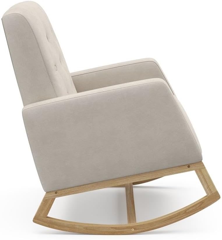 Storkcraft Northern Lights Premium Upholstered Nursery Rocking Chair (Ivory with Natural) – Stylish & Supportive Nursery Chair with Natural Wood Rocker Base, Premium Button Tufting for Classic Style