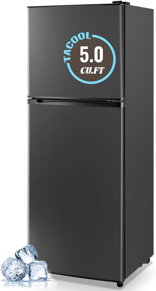 Small Refrigerator with Freezer Double Door Mini Fridge Top Freezer Adjustable Temperature for Dorm Office Apartment Dark Gray
