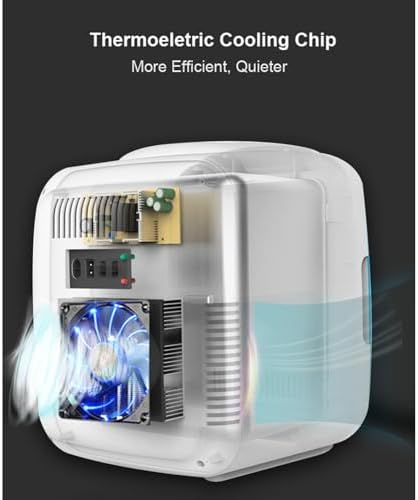 Portable Mini Fridge 9L for Bedroom & Office - Skincare Cooler & Warmer, 12V DC & 110-240V AC, Small Refrigerator for Food, Drinks, Makeup, Dorm & Car - White