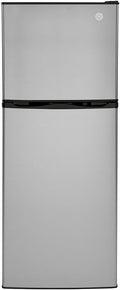 GE GPV10FSNSB 24' Top Freezer Refrigerator with 9.93 cu. ft. Capacity 12V DC Power Only LED Lighting and Adjustable Spillproof Glass Shelves in Stainless Steel and Black