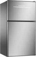 Mini Fridge with Freezer 3.2 Cu.Ft. 2 Door Refrigerator and Freezer Small Fridge for Bedroom Home Office Dorm, Small Drink Chiller, 37 dB Low Noise, Stainless Steel
