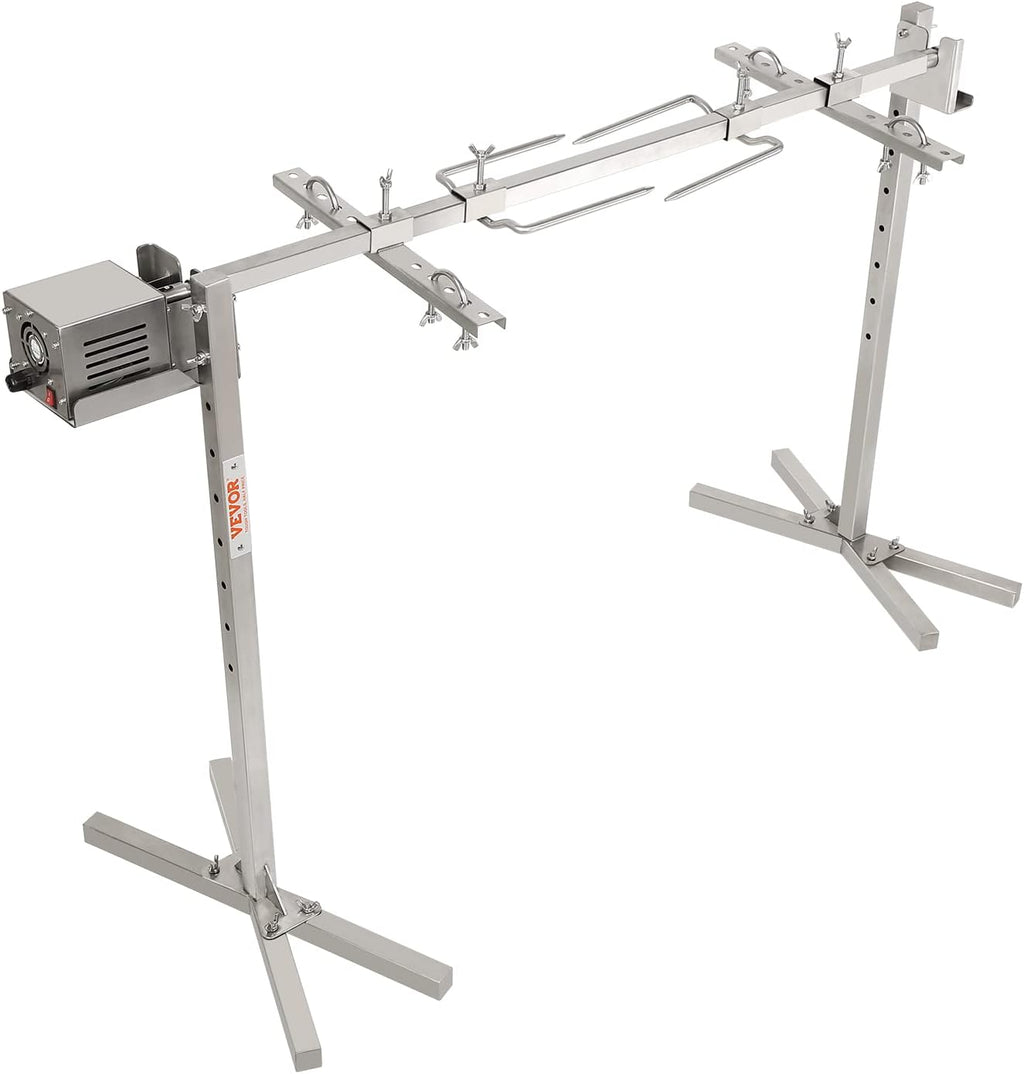 VEVOR 46' Electric BBQ Rotisserie Grill Kit, 132 lbs Capacity Heavy Duty Grilling Kit, Automatic 52W Motor and Height Adjustable Universal Roaster Stand, Stainless Steel Hexagon Spit Rod for Pig Lamb