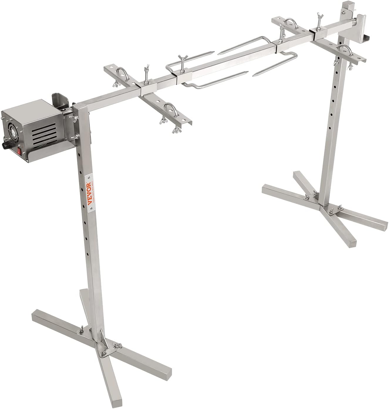 VEVOR 46' Electric BBQ Rotisserie Grill Kit, 132 lbs Capacity Heavy Duty Grilling Kit, Automatic 52W Motor and Height Adjustable Universal Roaster Stand, Stainless Steel Hexagon Spit Rod for Pig Lamb