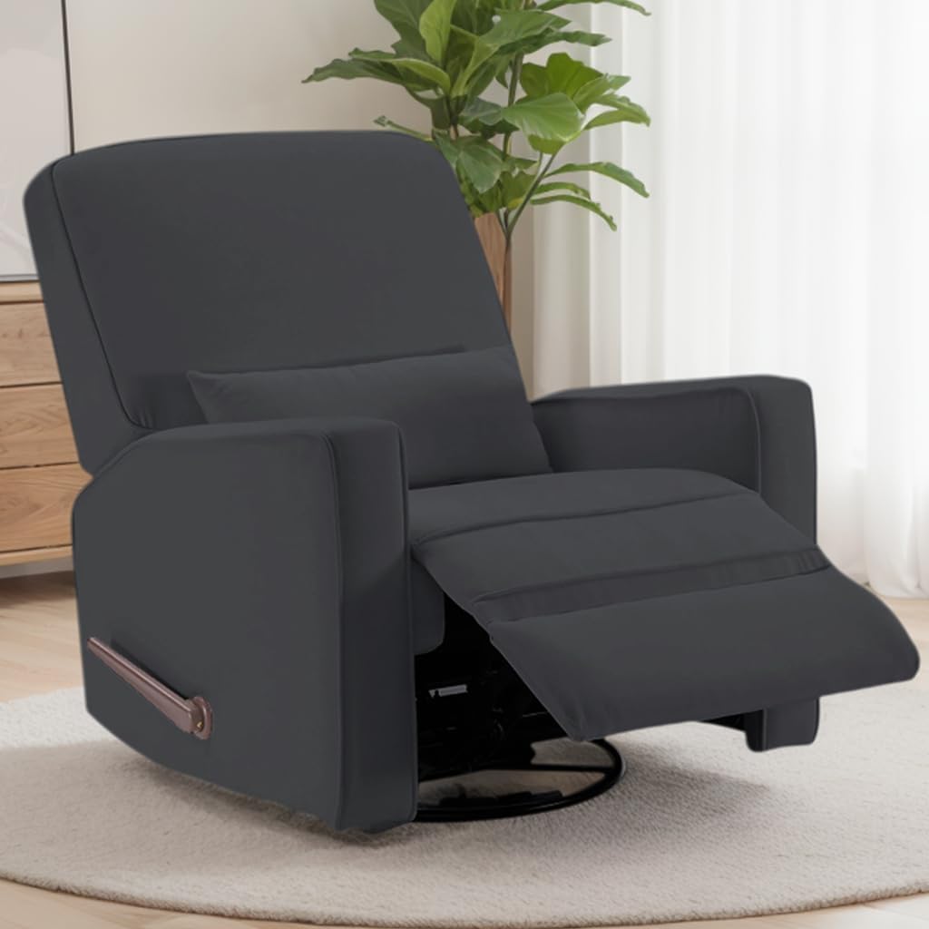 Tbfit Nursery Rocking Chair, 360°Swivel Recliner Chair with Lumbar Support for Bedroom, Comfy Upholstered Armchair with Pillows & Footrest for Living Room & Baby Room