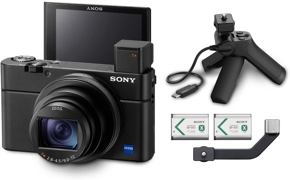Sony Cyber-Shot DSC-RX100 VII Digital Camera with Shooting Grip Kit (DSC-RX100M7G) + 2 x 64GB Card + Case + 3 x NP-BX1 Battery + Card Reader + LED Light + Corel Photo Software + More (Renewed)