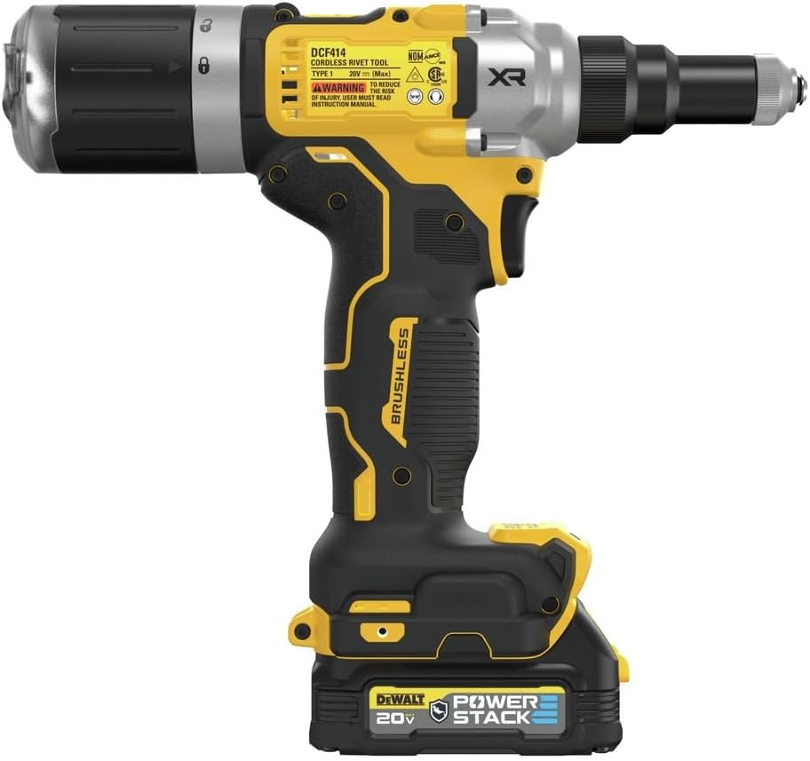 DEWALT 20V MAX XR Cordless Rivet Tool, 1/4', Battery and Charger Included (DCF414GE2)