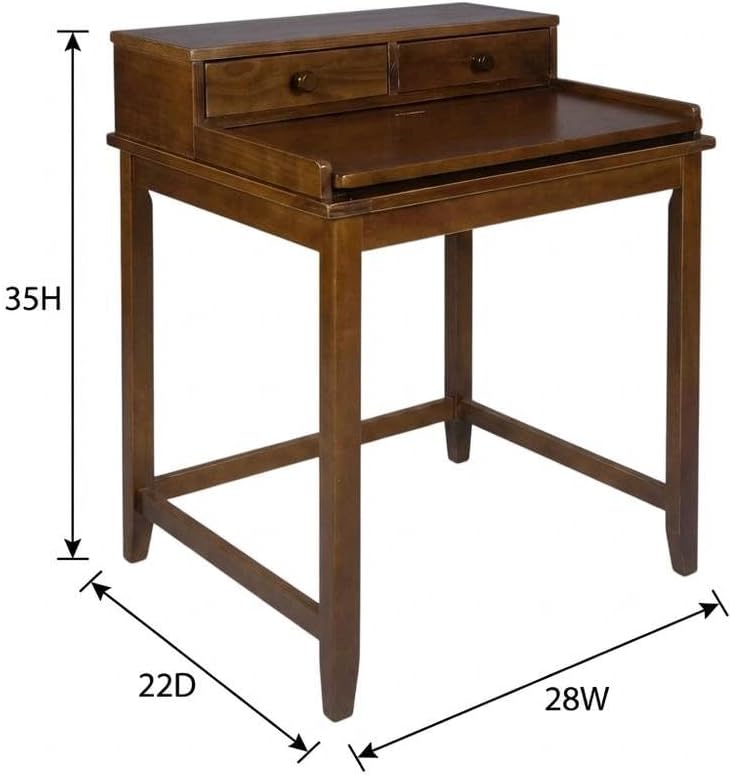 Furnifact Solid Wood Computer Desk in Truffle Brown with Drawers, Hidden Compartment, Pull-Out Tray, and Magnetic Locking, Mid Century Modern Design