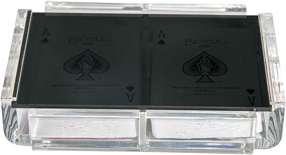 Modern Elegant Playing Card Deck Holder Tray with 2 Decks of Playing Cards in Unique Stylish Deluxe Acrylic Box with Color lid (Black)