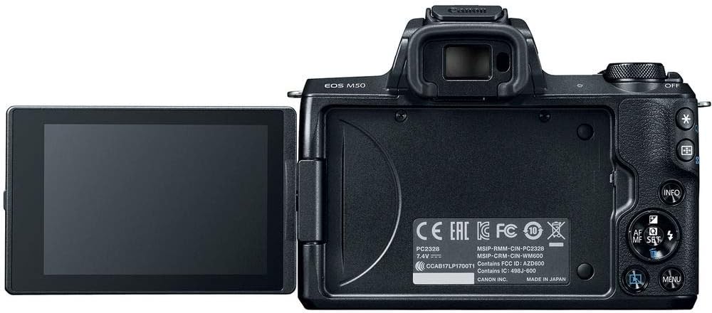 Canon EOS M50 Mirrorless Digital Camera with 15-45mm Lens (Black) (2680C011), 4K Monitor, Pro Headphones, Pro Mic, 2 x 64GB Memory Card, Case, Corel Photo Software, Pro Tripod + More