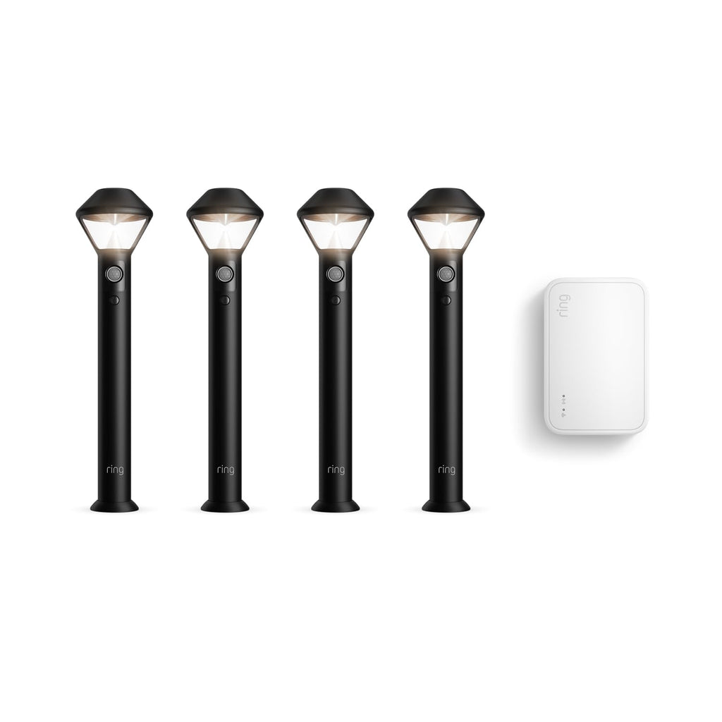 Ring Pathlight Battery 4-Pack, Black with Ring Bridge (Newest Model), White