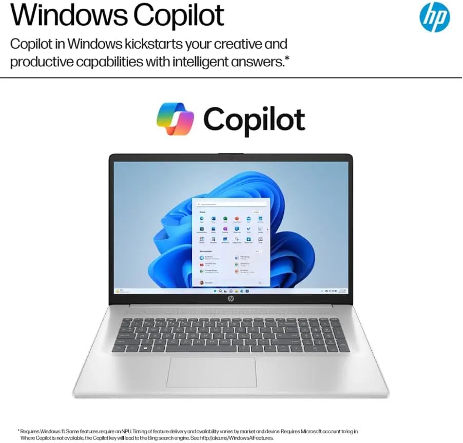 HP 17.3' FHD Display, Free Microsoft Office 2024 Lifetime License, Copilot AI Chat,16GB RAM, 512GB SSD, AMD Ryzen 5 Processor, Webcam, Numeric Keypad, Long Battery Life, Windows 11 Pro,Silver