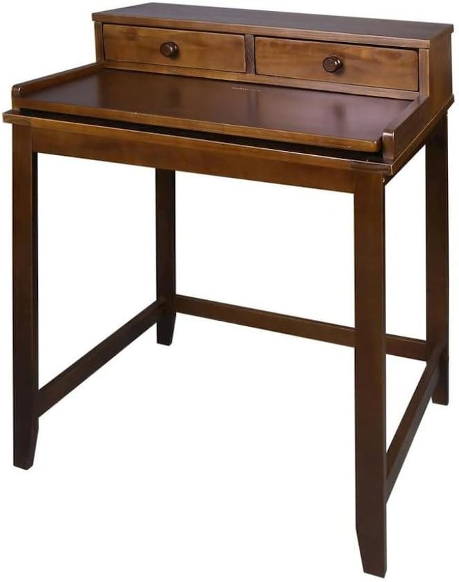Furnifact Solid Wood Computer Desk in Truffle Brown with Drawers, Hidden Compartment, Pull-Out Tray, and Magnetic Locking, Mid Century Modern Design