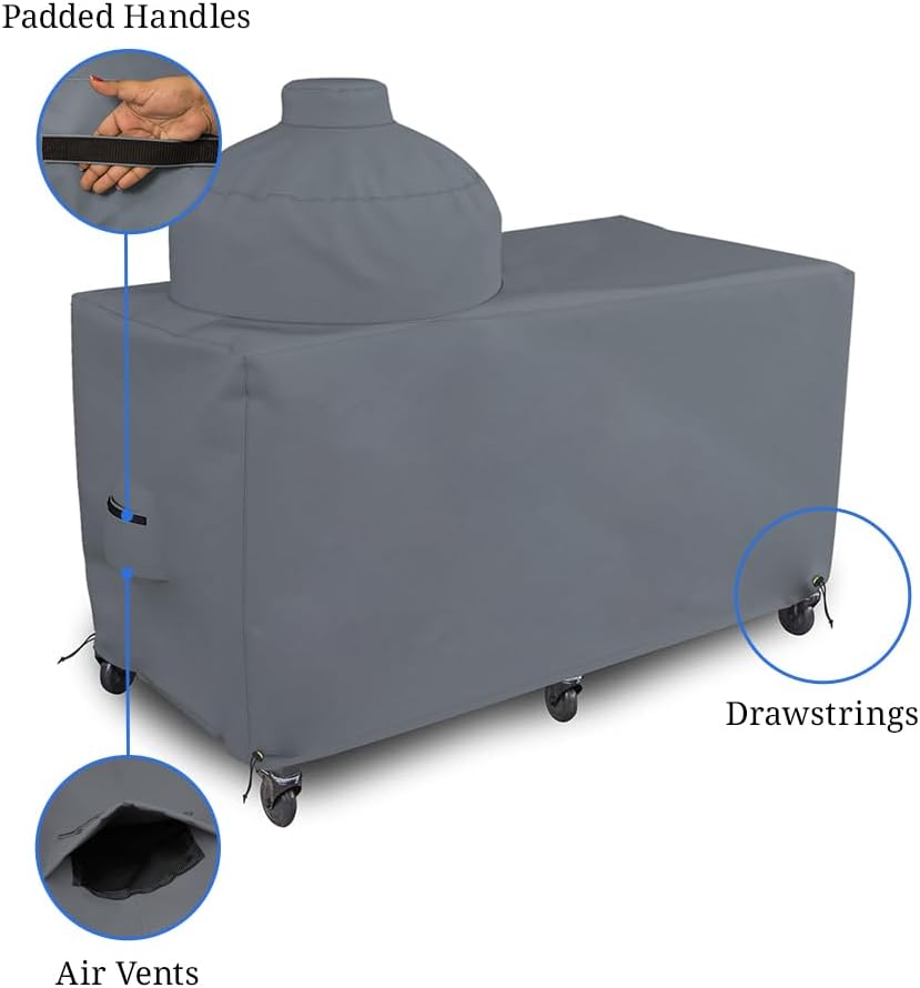 Covers & all Big Egg Grill Cover, 12 Oz Waterproof UV & Weather Resistant, PVC Coated Outdoor Cover with Air Vents & Drawstrings (60' L x 36' D x 50' H, Grey)