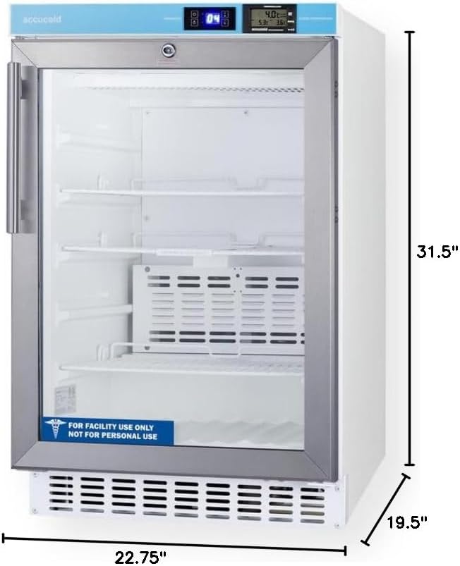 Accucold 2.65 cu.ft. Medical Refrigerator, 20' Wide, Vaccine Refrigerator, ADA Compliant, Glass Door- ACR46GL