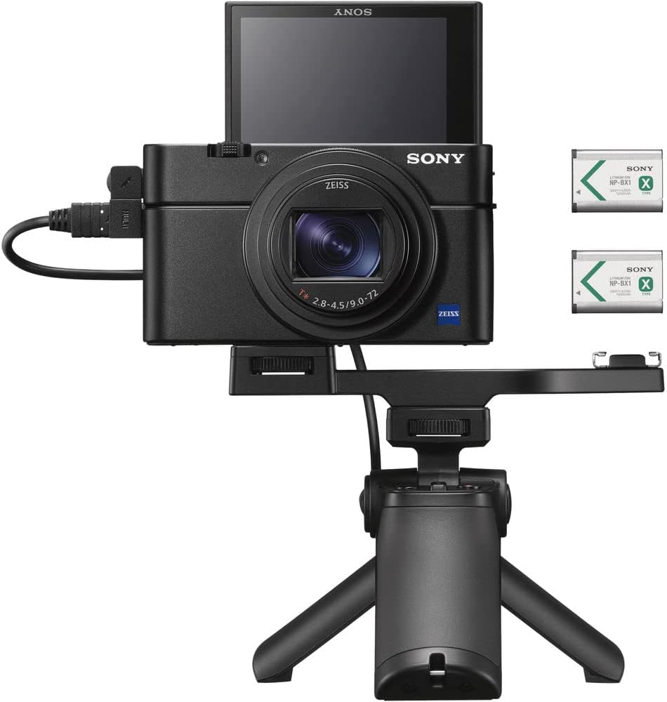 Sony Cyber-Shot DSC-RX100 VII Digital Camera with Shooting Grip Kit (DSC-RX100M7G) + 2 x 64GB Card + Case + 3 x NP-BX1 Battery + Card Reader + LED Light + Corel Photo Software + More (Renewed)