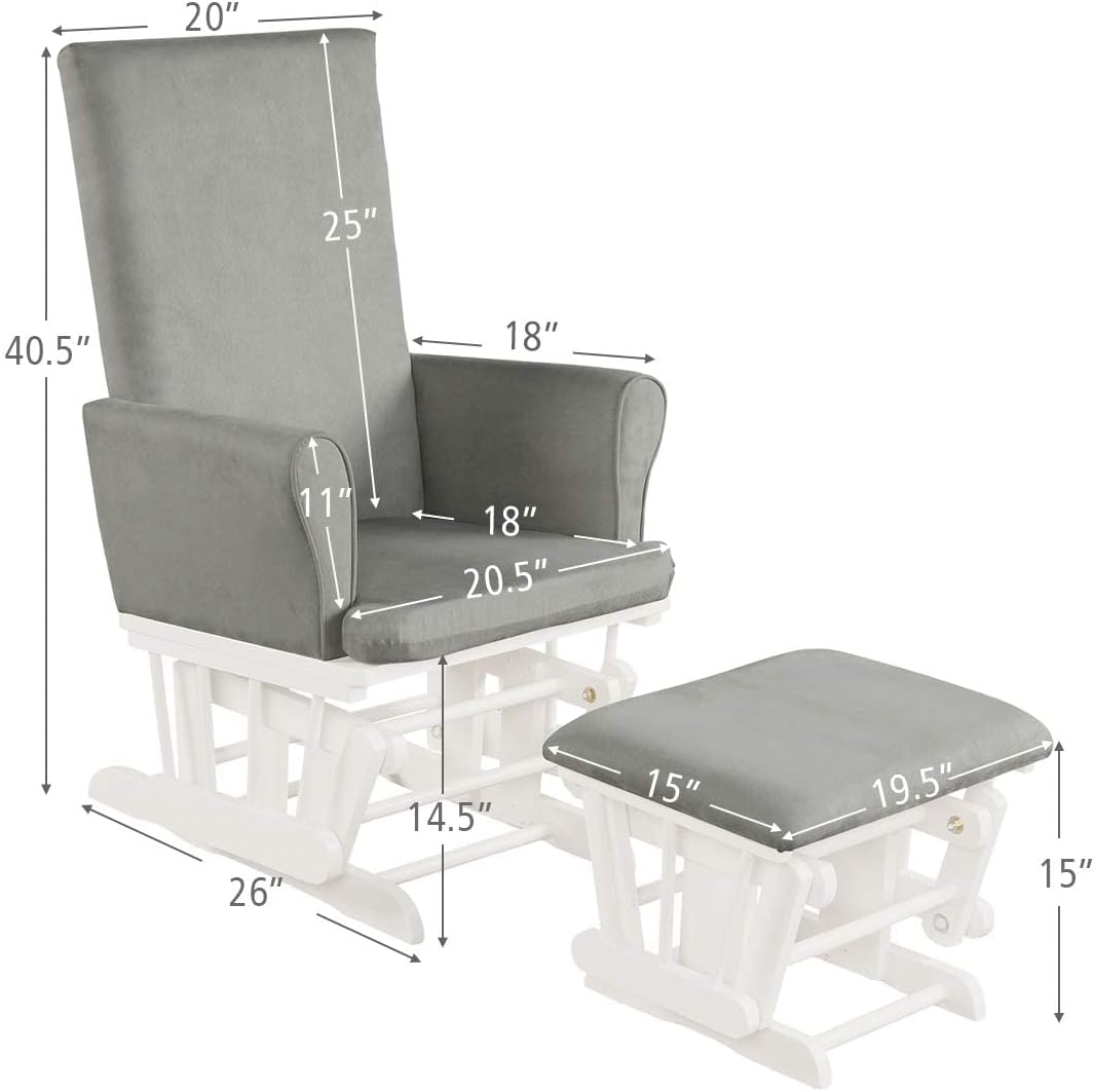 Costzon Baby Glider and Ottoman Cushion Set, Wood Baby Rocker Nursery Furniture for Napping, Nursing, Reading, Upholstered Hoop Glider & Ottoman Comfort Nursery Chair w/Padded Armrests (Gray)