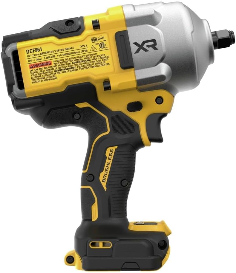 DEWALT 20V MAX Cordless Impact Wrench, 1/2' Hog Ring, High Torque, Brushless, Bare Tool Only (DCF961B)