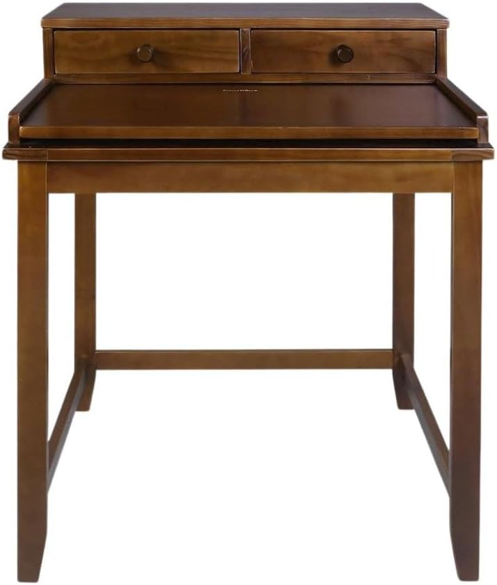 Furnifact Solid Wood Computer Desk in Truffle Brown with Drawers, Hidden Compartment, Pull-Out Tray, and Magnetic Locking, Mid Century Modern Design