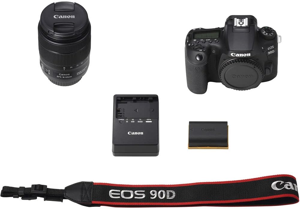 Canon EOS 90D DSLR Camera with 18-135mm Lens (3616C016) + 64GB Memory Card + Case + Corel Photo Software + 2 x LPE6 Battery + External Charger + Card Reader + LED Light + Filter Kit + More