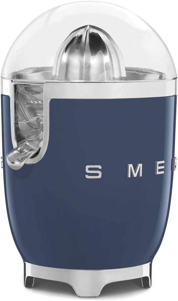 SMEG 50's Retro Style Citrus Juicer with Drip Free Spout, Automatic Activation, and Efficient Straining, Navy