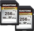 【5-Years Data Recovery】 GIGASTONE 256GB SD Card 2-Pack, 4K Camera Pro, A1 V30 SDXC Memory Card 4K UHD Video Compatible with Canon Digital Camera, with 2 Mini Cases