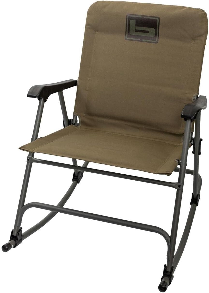 Banded Folding Rocking Chair | Lightweight Portable Weather-Resistant Extra-Wide Padded Outdoor Hunting & Camping Chair with Tubular Steel Frame & Armrests, Bottomland