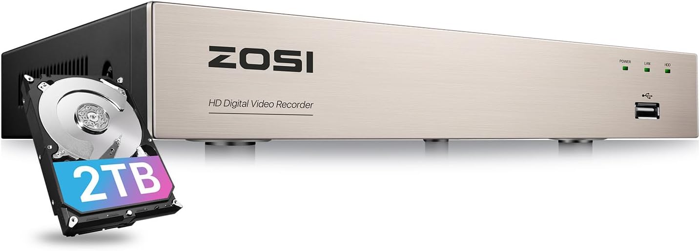 ZOSI 8CH 1080P Home Security DVR with 2TB HDD,AI Human/Vehicle Detection,Remote Access,Alert Push,H.265+ Hybrid 4-in-1 Wired Surveillance DVR for HD-TVI, CVI, CVBS, AHD 960H/720P/1080P CCTV Cameras
