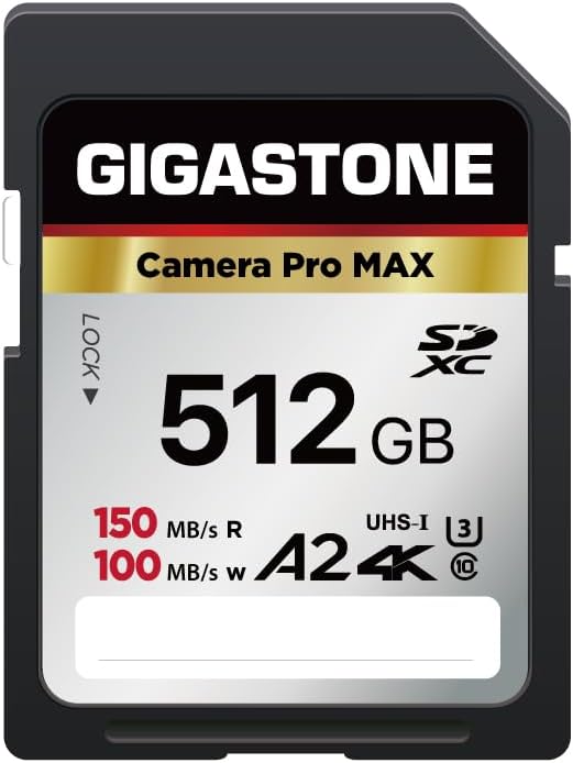 【5-Years Data Recovery】 GIGASTONE 512GB SD Card, 4K Camera Pro MAX, A2 4K SDXC Memory Card High Speed 4K UHD Video Compatible with Canon Kodak Digital Camera, with 1 Mini case