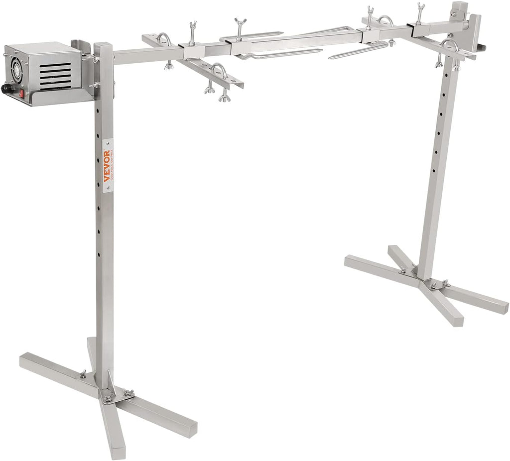VEVOR 46' Electric BBQ Rotisserie Grill Kit, 132 lbs Capacity Heavy Duty Grilling Kit, Automatic 52W Motor and Height Adjustable Universal Roaster Stand, Stainless Steel Hexagon Spit Rod for Pig Lamb