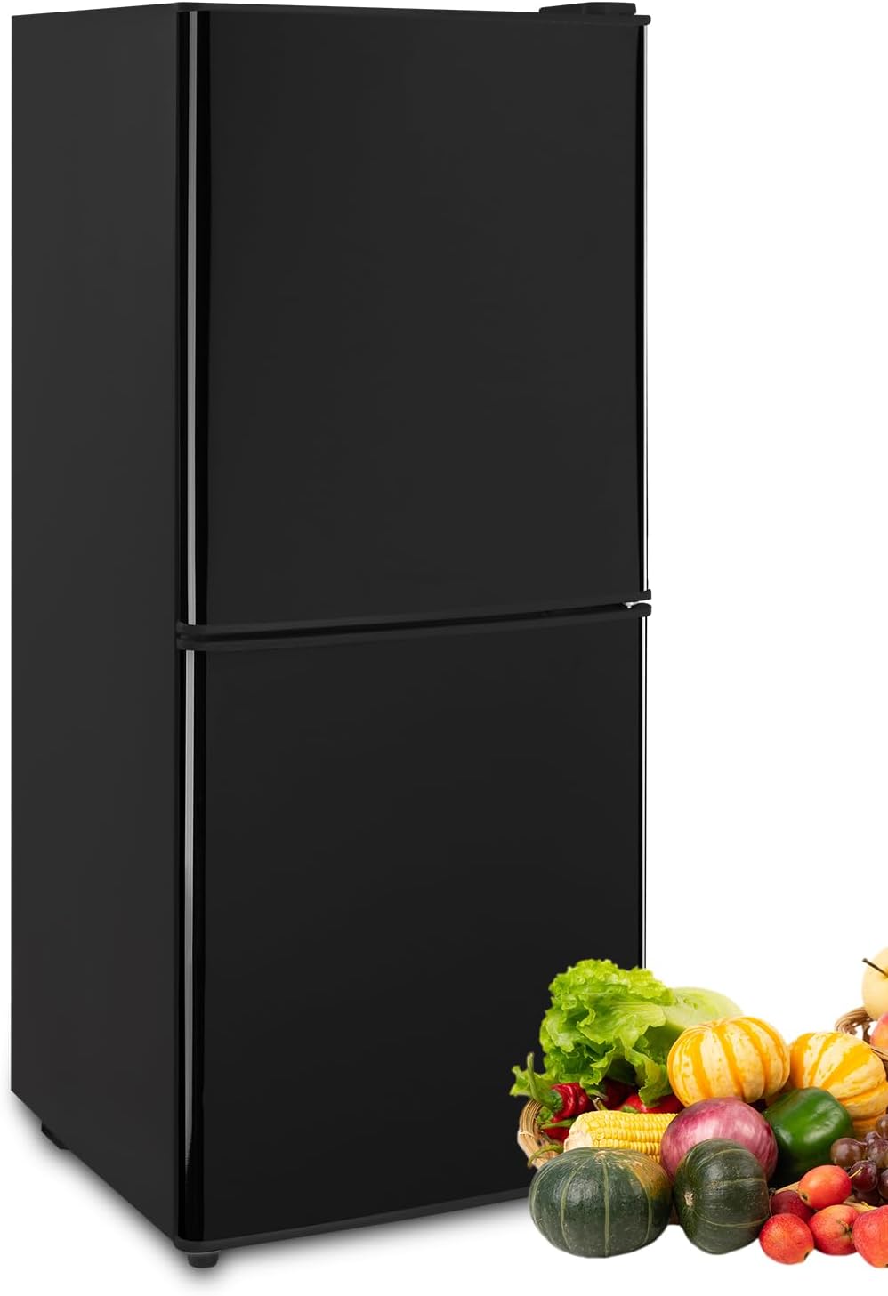 KRIB BLING 4.0 Cu.Ft Refrigerator with Freezer, 2 Doors Fridge with Adjustable Thermostat Control, Refrigerator for Kitchen, Dorm, Apartment, Garage, Office, Black