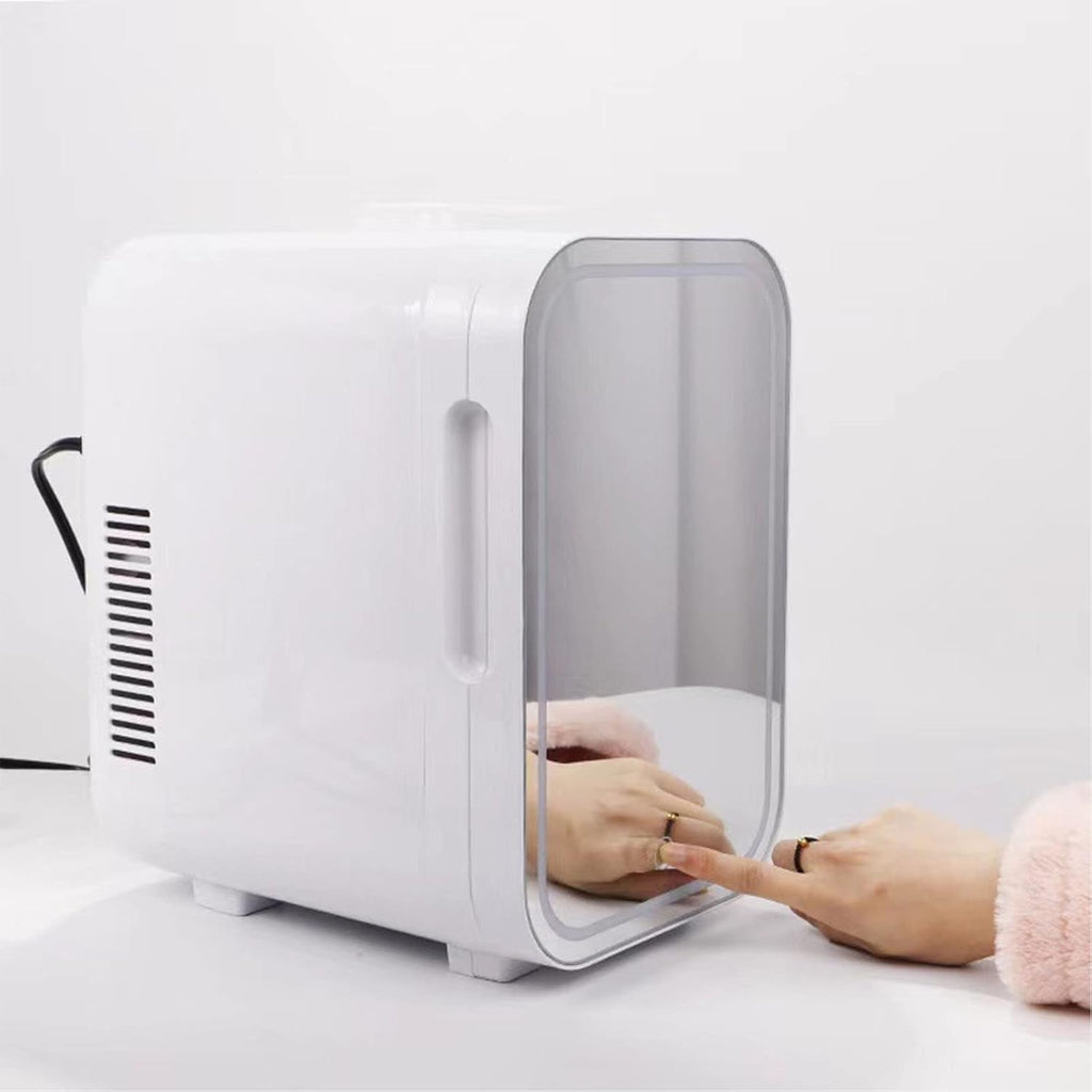 Asixxsix Mini Fridge, Quiet Dimmable LED Mirrored Beauty Fridge 8L Portable Electric Plug in Cooler & Warmer AC DC Small Refrigerator for Food, Drinks, Beauty & Makeup, Bedroom Car Office