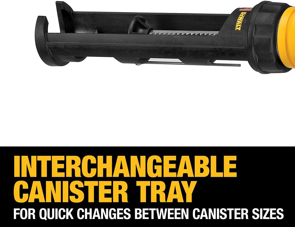 DEWALT 20V MAX Caulking Gun, Cordless, 10oz, Variable Speed Trigger, Interchangeable Canister Trays, Bare Tool Only (DCE560B)