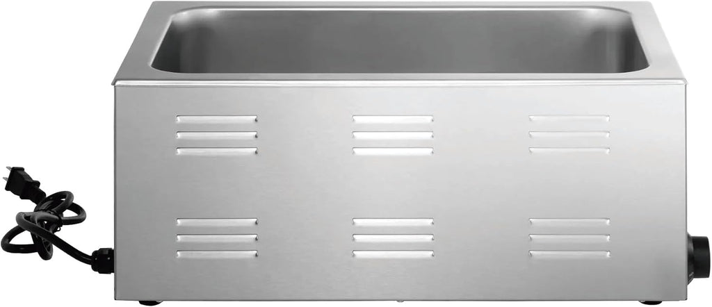 Kratos Commercial Electric Countertop Food Warmer with Two Half Size Hotel Pans and Slotted Lids, 120V, 1200 Watts, Stainless Steel Portable Food Warmer with Pans