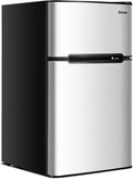 COSTWAY Mini Fridge with Freezer, 3.2 Cu.ft. 2-Door Mini Freezer Cooler Fridge w/ Reversible Door, Removable Glass Shelves, Mechanical Control, Small Refrigerator for Bedroom, Dorm, Office (Grey)