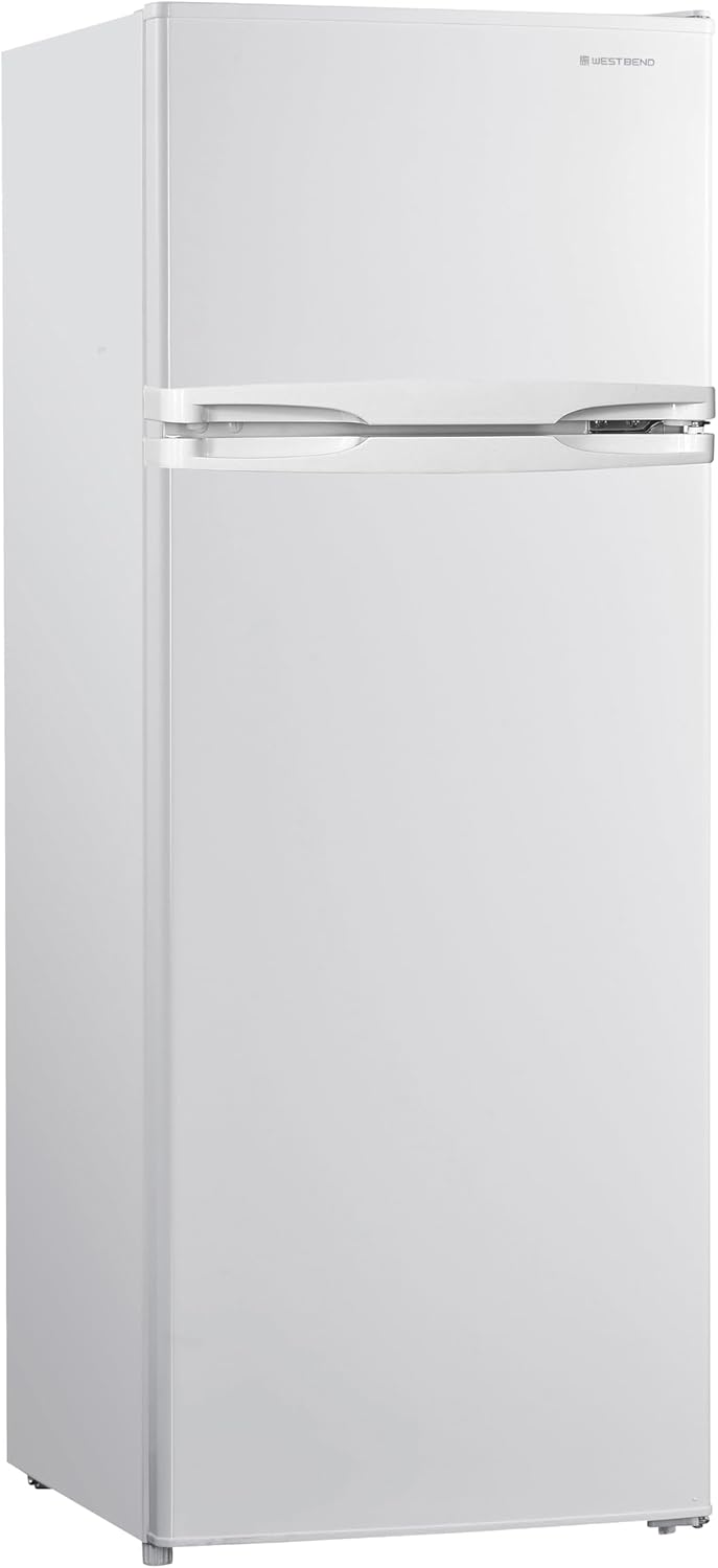 West Bend Apartment Refrigerator Freestanding Reversible Dual Doors Full Fridge with Freezer, Full-Range Temperature Control with Adjustable and Removable Door Bins and Shelves, 7.5-Cu.Ft, White