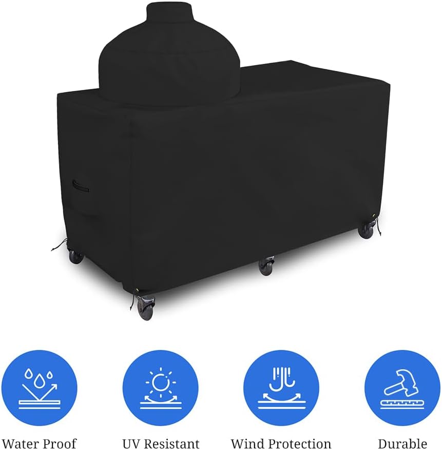 Covers & all Egg Grill Cover, 12 Oz Waterproof UV & Weather Resistant, PVC Coated Outdoor Cover with Air Vents & Drawstrings (60' L x 36' D x 56' H, Black)
