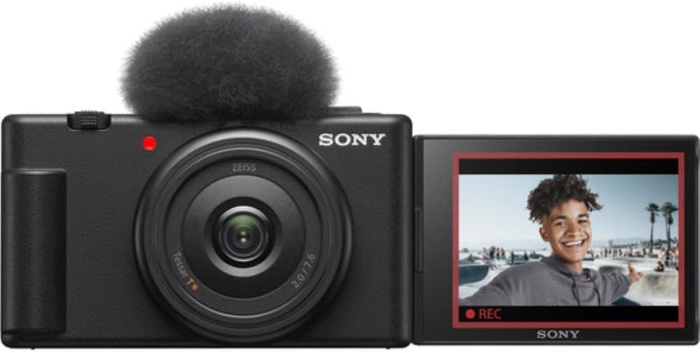 Sony ZV-1F Vlogging Camera | Black Bundle with 64GB Memory Card + Cleaning Cloth + 8' Flexipod + Spare Battery & Charger + Camera Bag + 5-Piece Cleaning Kit (8 Items)