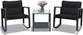 Tangkula 3 Pieces Patio Wicker Rocking Bistro Set, Outdoor Rocking Chair Furniture Set w/Cushioned Seat, Conversation Set w/Glass Coffee Table and Storage Shelf (Black)